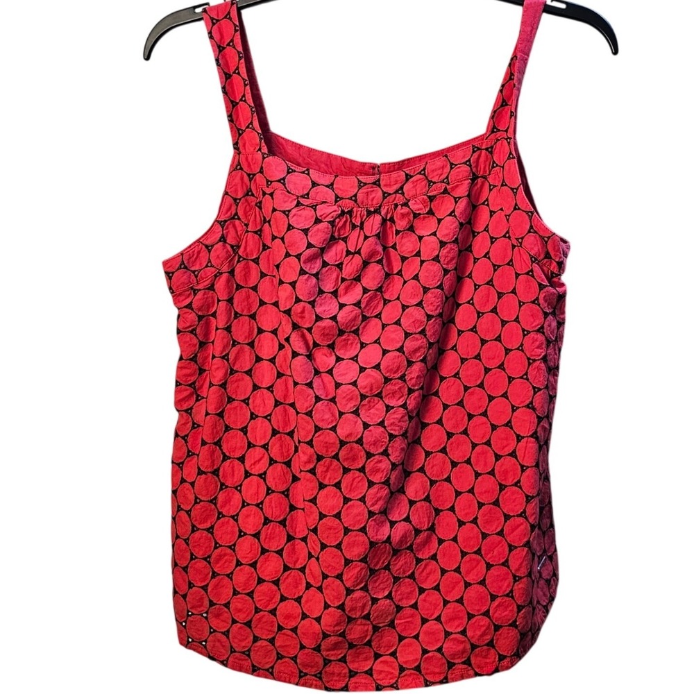 Nautica Red Black Embroidered Eyelet Square Neck Cotton‎ Tank Top Women's M EUC